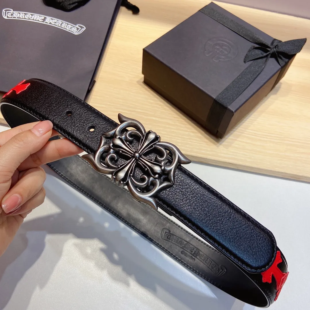 𝐂𝐡𝐫𝐨𝐦𝐞𝐇𝐞𝐚𝐫𝐭𝐬 Crow Heart double-sided tree plaster leather stitched cross belt (detachable version), high-quality hardware, with 2 logo buckles on the belt, very cool.